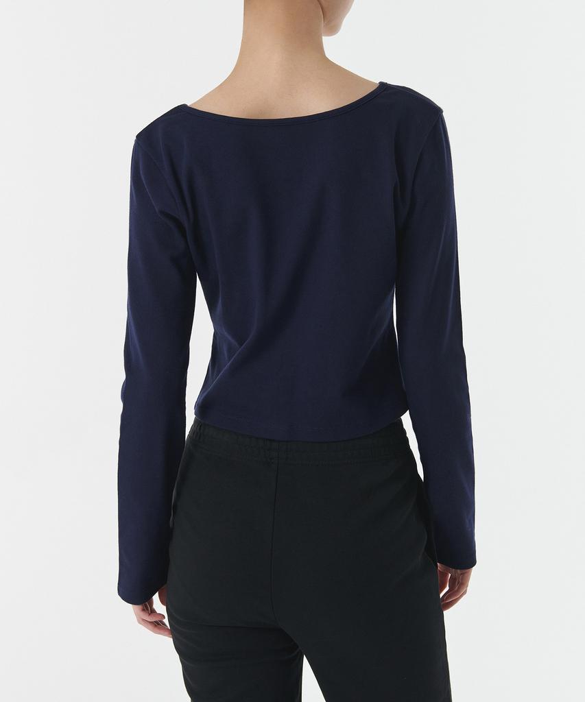 MUSINSA STANDARD WOMAN Women'S Slim Crop Reversible Neck Long Sleeve T-Shirt [Navy]