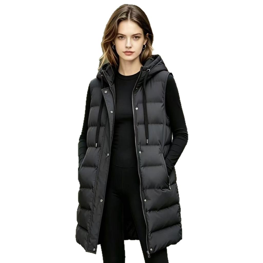 Cotton vest padded cotton autumn and winter thin hooded vest European and American loose new medium and long casual sleeveless large size