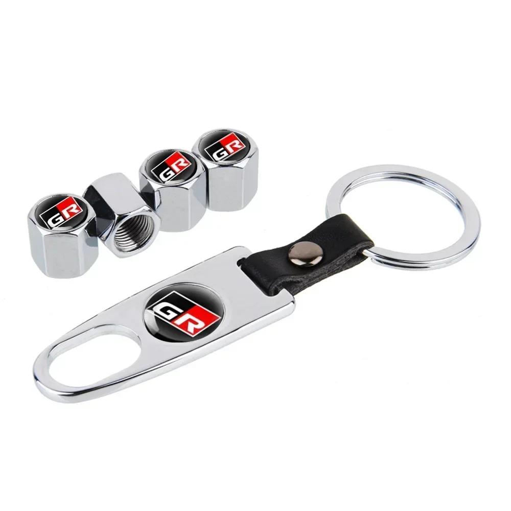 Caps with Keychain Car Wheel Tire Valve For Toyota GR Sport Gazoo Corolla Land Highlander Cruiser Aqua Prius Rav4 Yaris Hilux