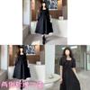 French Style Loose Fit Black Dress With Knit Fabric And Hood For Casual Women