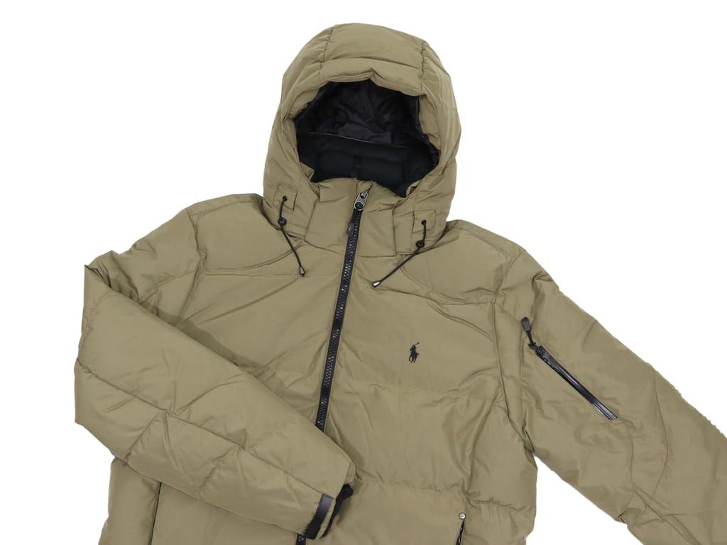 Polo Ralph Lauren Темно-бежевый Рипстоп Пуховик с Вышитым Пони Размер XL Мужская Куртка/Парка на Полной Молнии Принт, (Код товара 01010038)