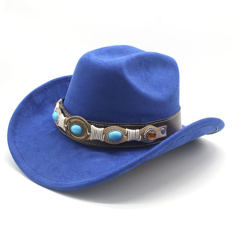 Фетровая шляпа ковбоя в стиле вестерн, тибетский цилиндр, бирюзовые аксессуары, джазовая шляпа, замшевая шляпа