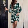 Summer Floral Casual Women Short Dress Round Neck Full Sleeve Fashion Printed
