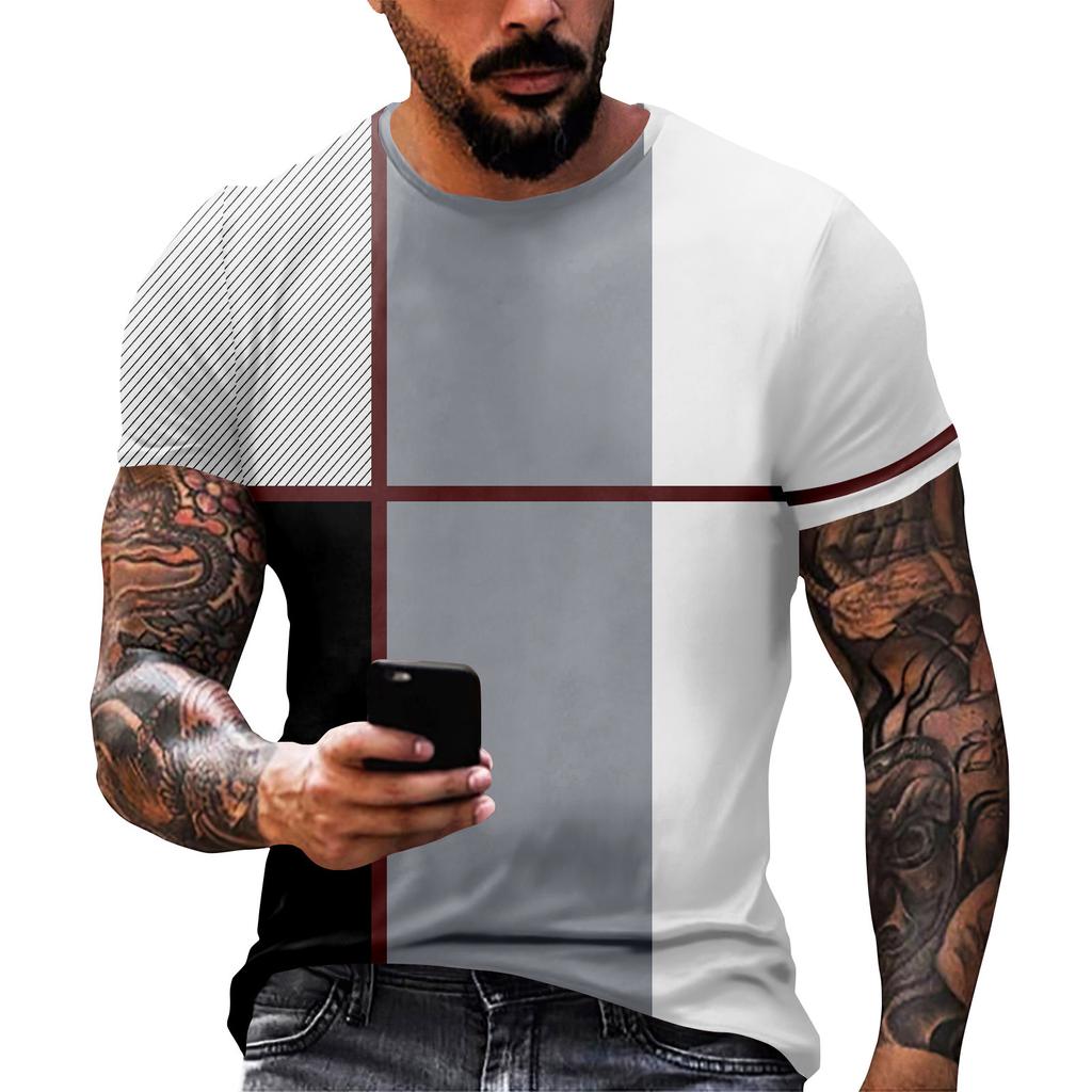 Fashion Striped Print - Men's Casual Round Neck Short Sleeved T-shirt