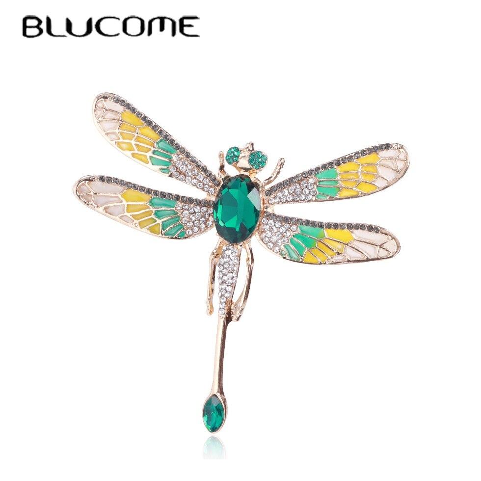 Blucome Новая брошь в виде стрекозы, инкрустированная бриллиантами, женская европейская модная универсальная брошь из сплава с капающим маслом и насекомым