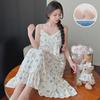 Summer Korean Woven Crepe Nightdress with Chest Pads - Sweet, Thin, Pure Cotton for Women