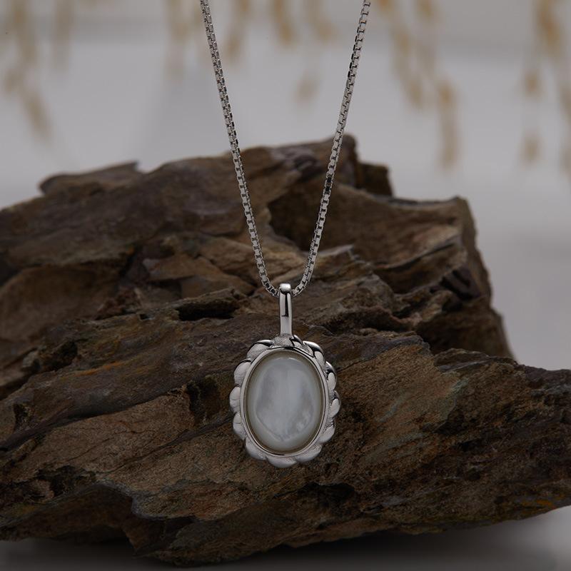 S925 Sterling Silver Natural Blue Gold Tiger Eye Malachite White Shell Color Necklace Light Luxury Multi-Colored Gemstone Pendant Collarbone Chain