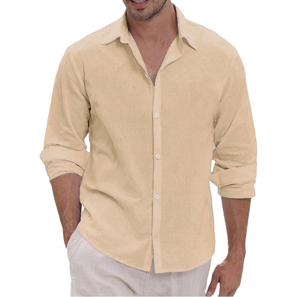 Men's Hawaii  Summer New Loose Solid Long Sleeve Shirt Cardigan Beach Shirt