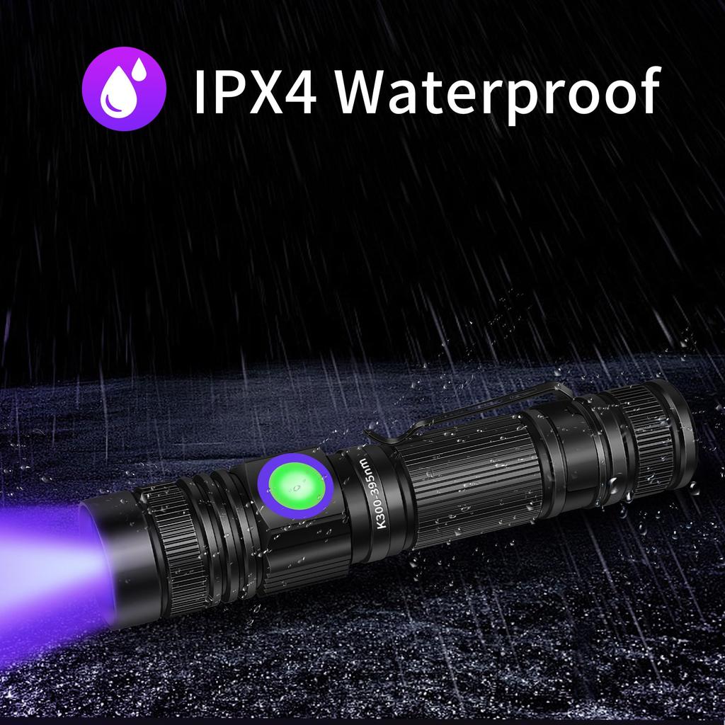 Powerful UV Flashlight, Black Light, USB Rechargeable, 395nm Mini Black Light, Portable Handheld UV Light with Adjustable Focus, LED Ultraviolet