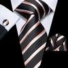 Hi-Tie Dark Gold Plaid Jacquard Mens Silk Tie Classic Necktie Cufflink Hanky Set