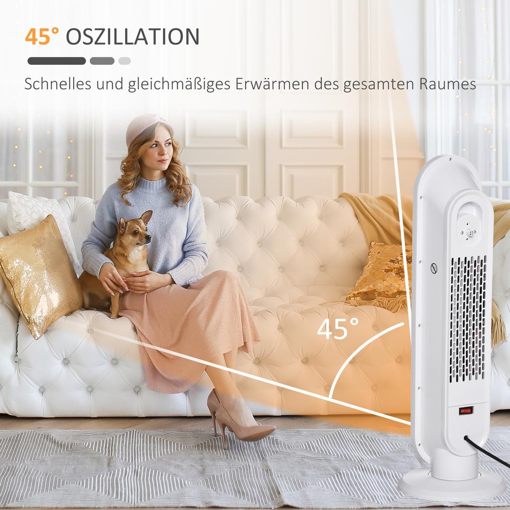 Fan Heater 24h Hour Timer 2000W 2 Modes Oscillation Metal White + Black