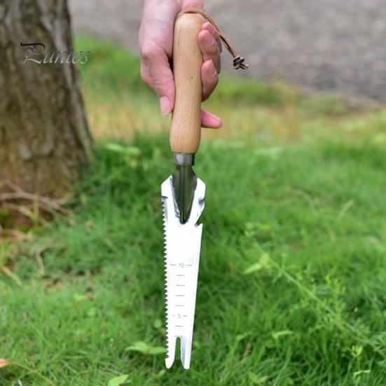 5-in-1 Garden Trowel Stainless Steel Weed Remover with Wooden Handle Multipurpose Hand Weeder for Easy Weed Removal Planting Transplanting