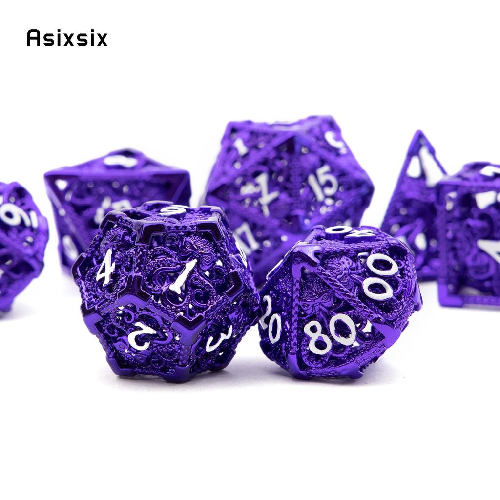 7 Pcs Purple White Squid Metal Dice Hollow Metal Polyhedral Dice Set Suitable for Role-Playing RPG  Board Game Card Game