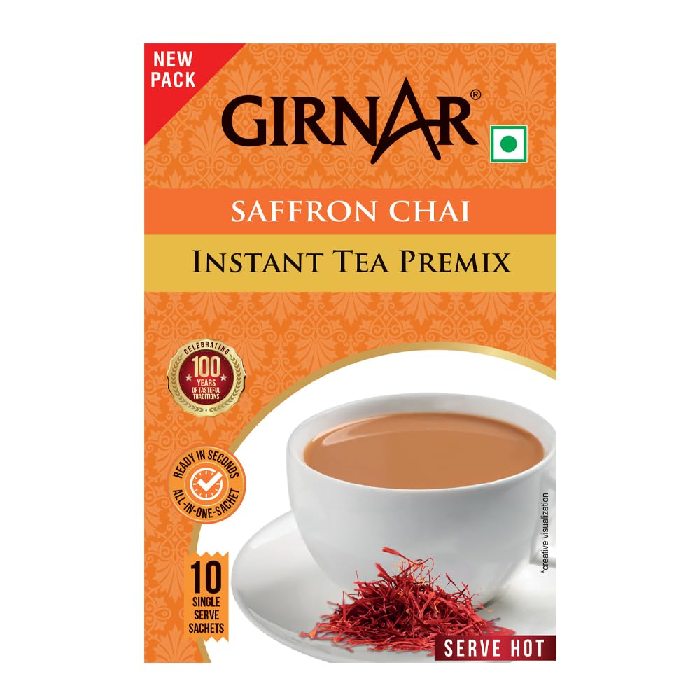 Girnar Instant Premix Шафрановый Чай 10 Пакетиков Чай Ассам Без Кофеина Вегетарианский 140г