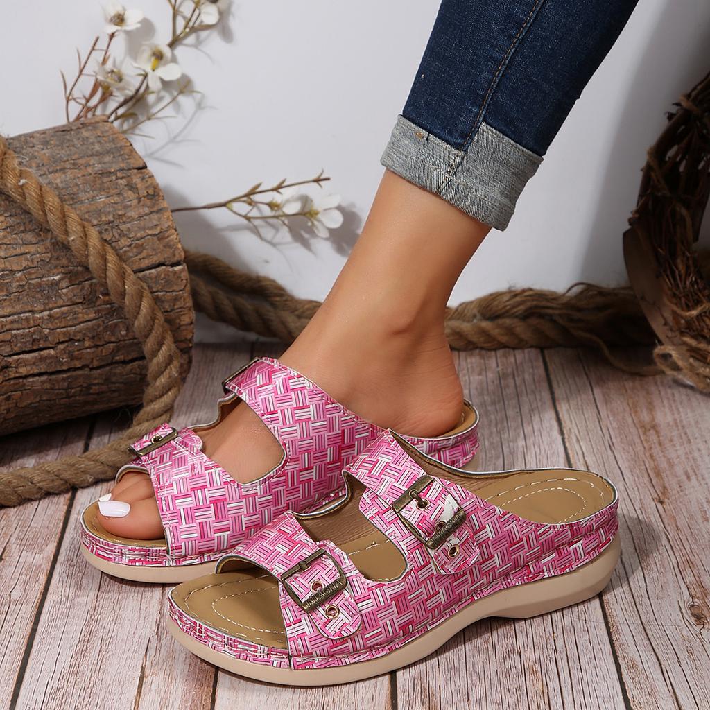 Women Double Buckle Wedge Heeled Sandals Female Summer New Clip Toe Platform Slippers Women Comfortable Thick Sole Flip Flops 43