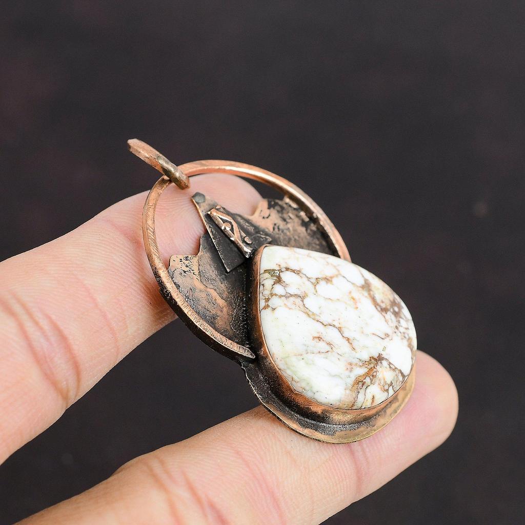 Кулон из магнезита Wild Horse, медный кулон, подвеска из настоящего драгоценного камня, подвески ручной работы, красивые медные украшения, украшения Wild Horse для подарков