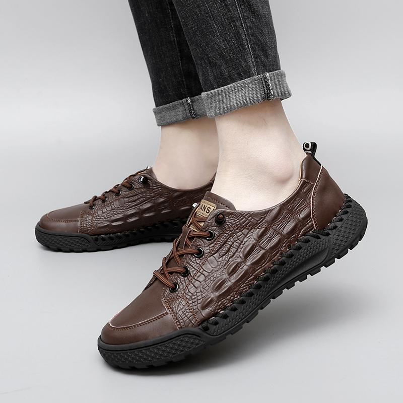 Роскошные брендовые мужские кожаные кроссовки 2024 года, размер 46, повседневная обувь ручной работы, уличные кроссовки со шнуровкой, для ходьбы, с узором под крокодила, для спорта
