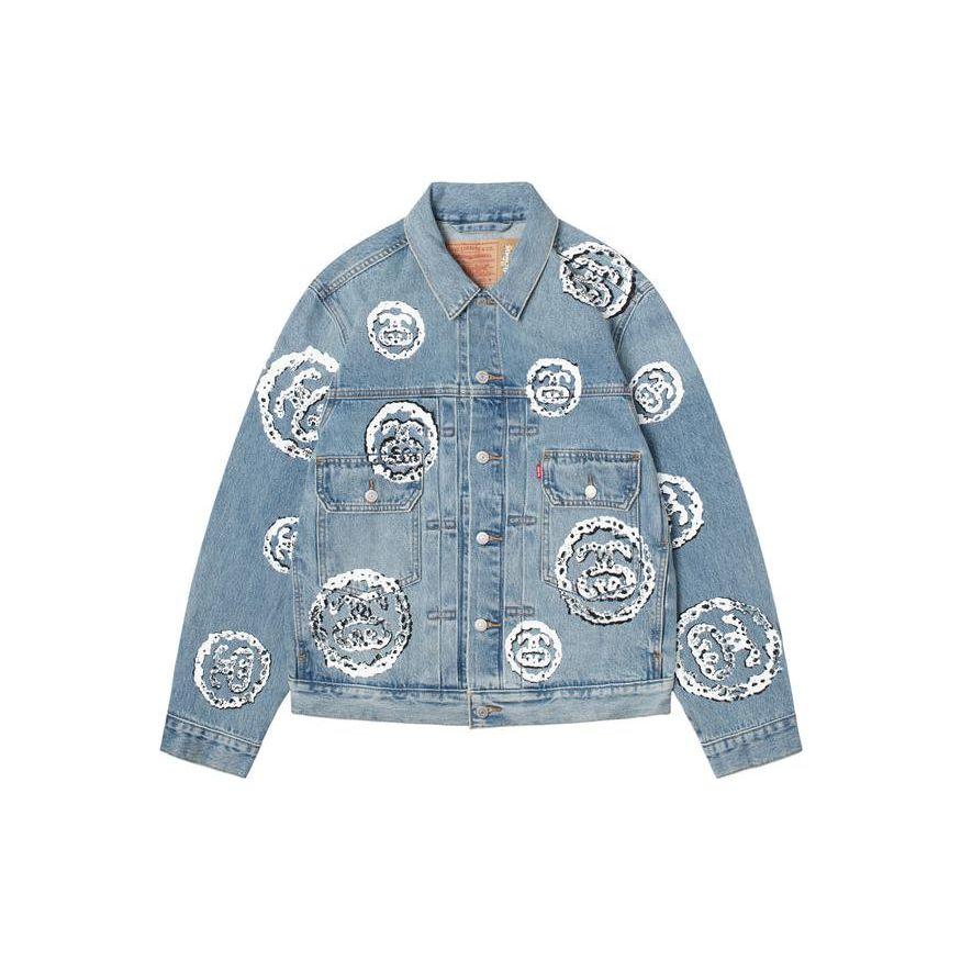 Stussy X Denim Tears Patterned Casual Single-Breasted Denim Jacket Unisex jackets Light-Blue 80208168