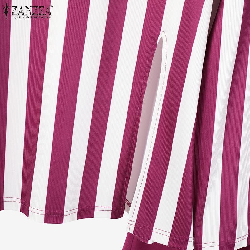 ZANZEA Женский осенний комплект из полосатой футболки с круглым вырезом и длинными рукавами и брюками
