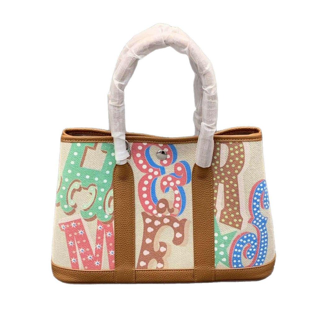 Сумка женская Doodle Garden ручной росписи из лоскутного шитья из коровьей кожи и льна - Сумка, на плечо, через плечо, 2025.