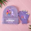 K-Pop Demon Hunters Girls Children Knitted Hat Gloves Cute Cartoon Letter Warm Cap Screen Gloved Kids Birthday Gifts 2PCS A Set