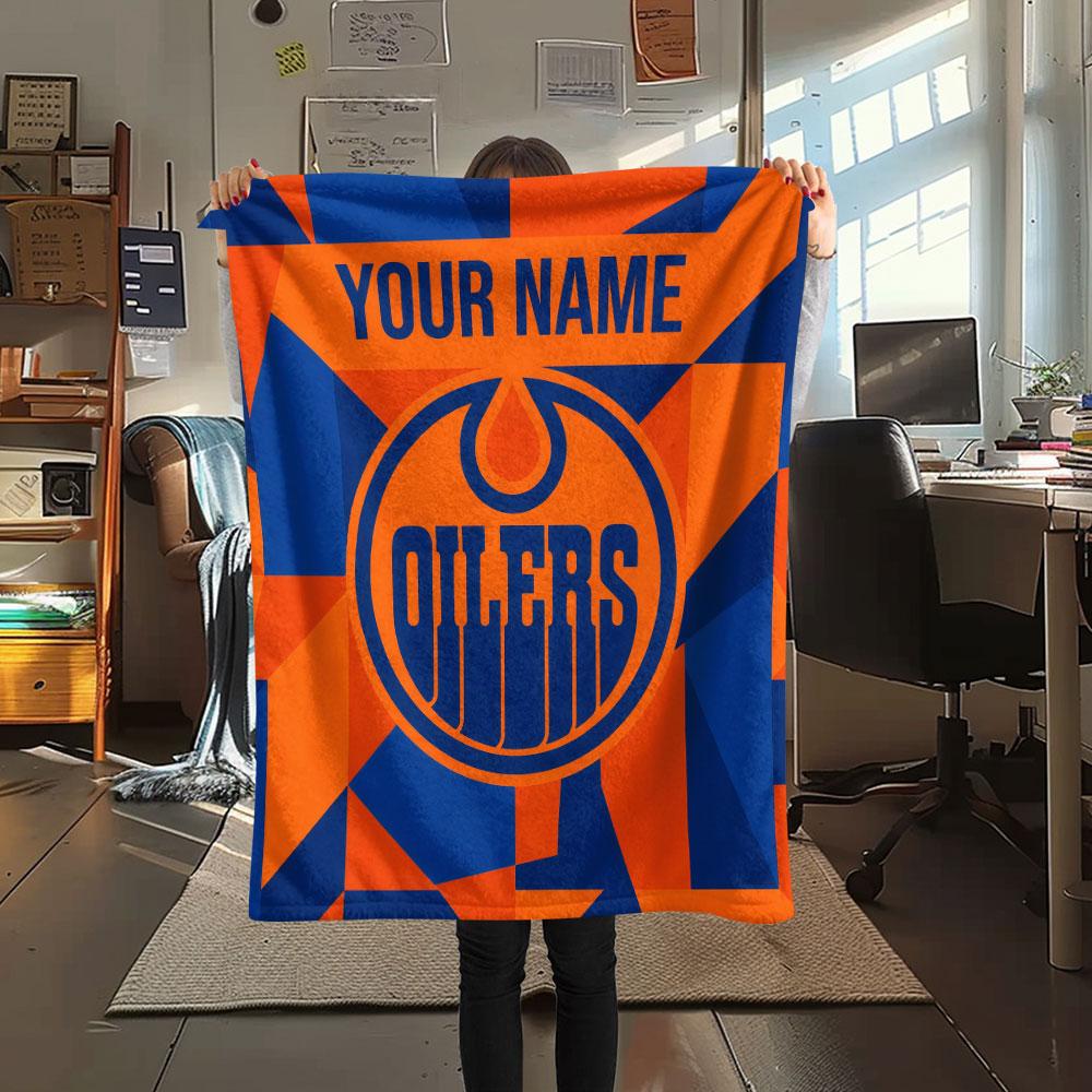 Custom Name,Edmonton Oilers Printed Flannel Blanket, soft throw for bedroom sofa, washable, Christmas present, great gift.