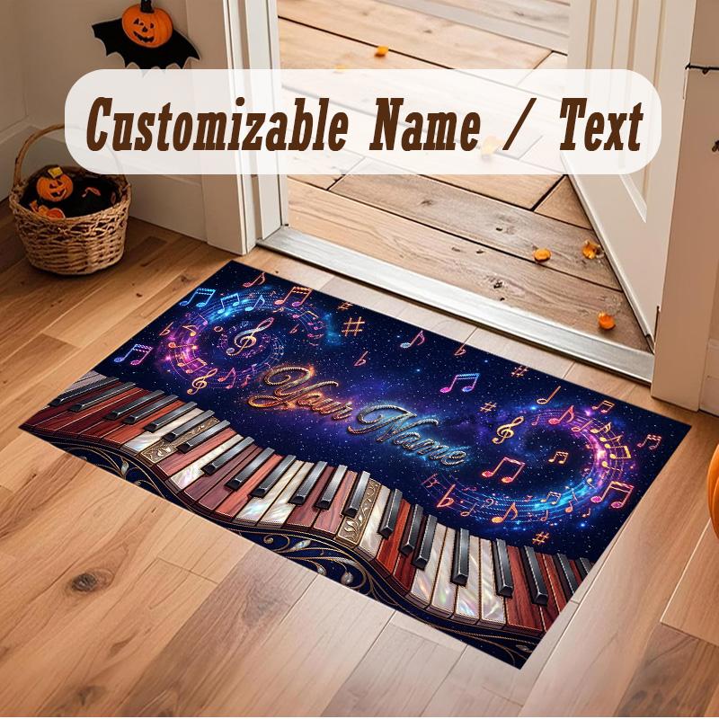 Music Theme Soft Crystal Velvet Rug Custom Name & Text Print Non Slip Floor Rug for Bedroom Living Room