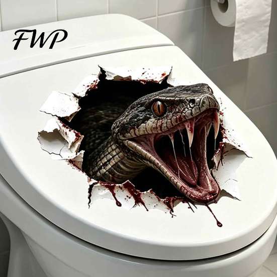 Humorous Bathroom Accessories 3D Viper Toilet Seat Sticker, Realistic Snake Decal, Waterproof PVC Adhesive Prank Decal Wall Art for Tank, Funny Creepy