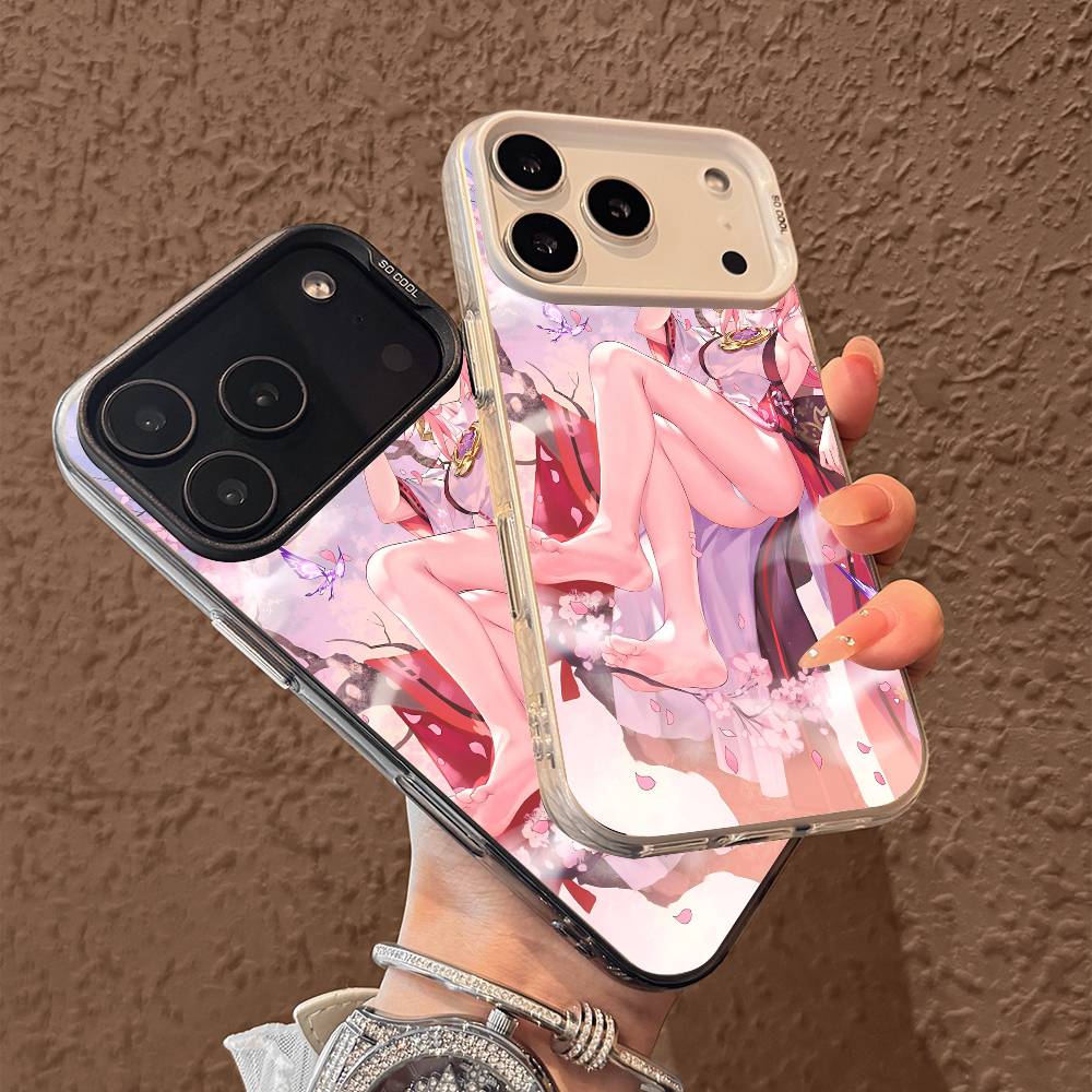 Чехол для телефона Yae Miko Genshin Impact для iPhone 17 17Air 16 15 14 13 12 11 Pro Max Plus Цветной Серебристый