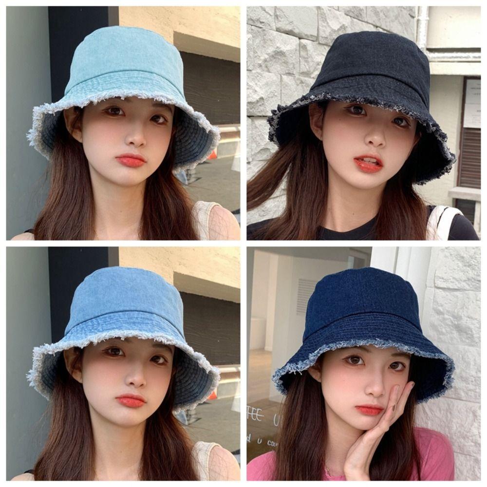 Панама из выстиранного денима с кисточкой, защита от солнца, летняя шляпа от солнца, крутая джинсовая шляпа рыбака, пляж