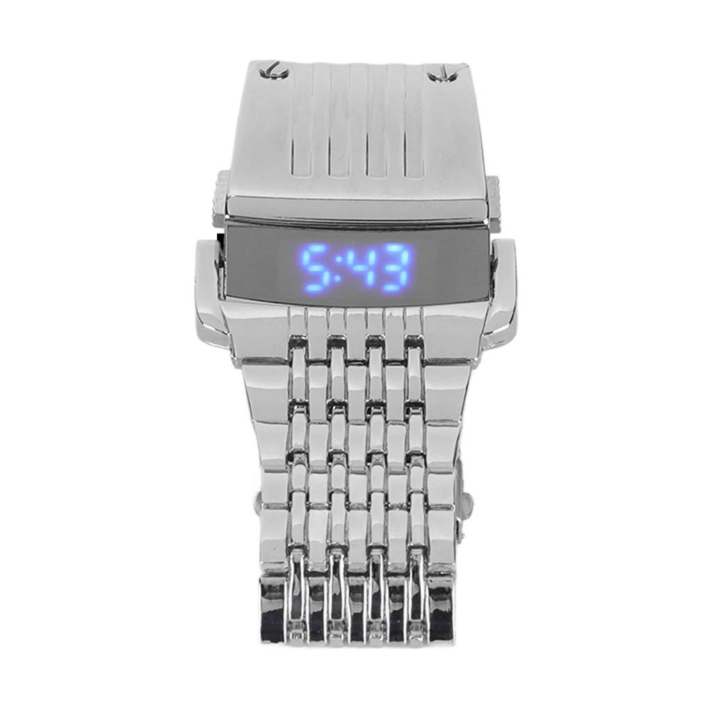 Часы из сплава со светодиодным цифровым дисплеем, быстросъемные, модные мужские часы для повседневного бизнеса, серебристо-синие