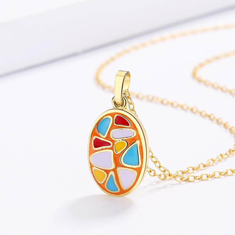 Ожерелье-цепочка с подвеской в виде овала, капающей вручную, с неровной цветной эмалью, на ключицу для женщин