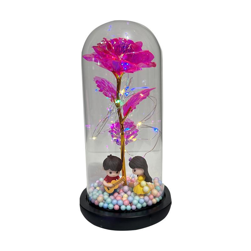 Simulation immortal flower glass cover luminous light rose Qixi Festival Valentine's Day Mother's Day 110th birthday gift ornament