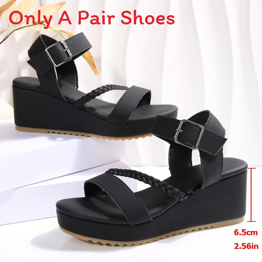 Romana Summer Woven Platform Sandals For Women With Pu Material And Buckle Strap