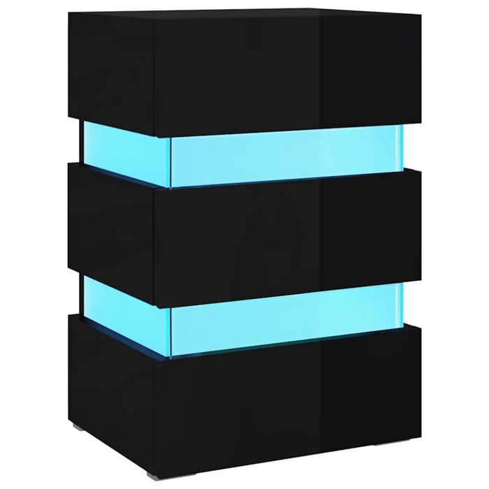 Table de chevet - Maison Exclusive - LED intégré - Bois d'ingénierie - Noir brillant