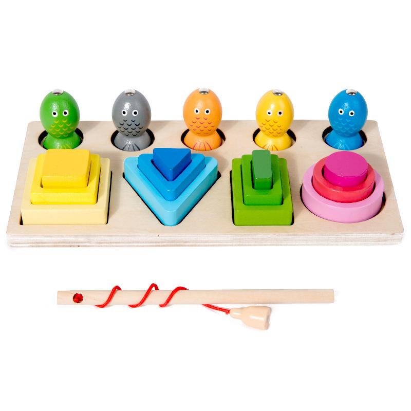 Shape Cognitive Classification Montessori Wooden Color Matching Puzzle Children's Magnetic Fishing Learning Educational Toys