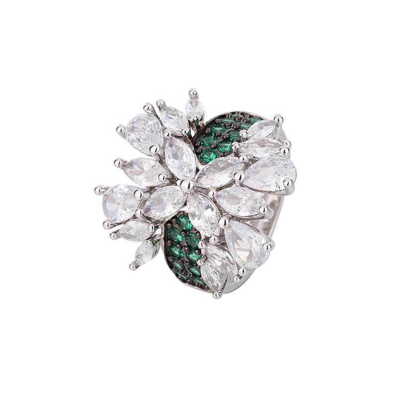 Модное кольцо, легкое роскошное кольцо из циркония, слегка инкрустированное бриллиантами красного корунда, зеленого нано-трехмерного цветного драгоценного кольца.