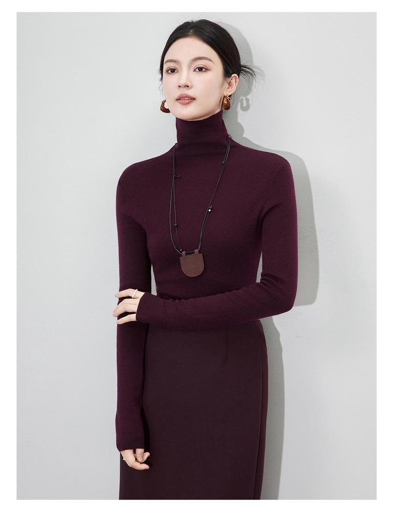 16-Needle Four-Flat Superfine Merino Wool Solid Turtleneck Knitwear: Simple, Versatile, and Close-Knit Design