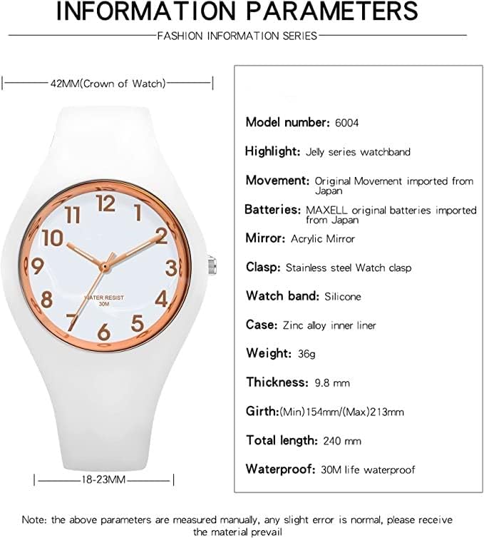 Women's Sport Watch Large Dial Waterproof Silicone Band Casual Fashion Quartz Analog Wristwatch for Ladies Girls