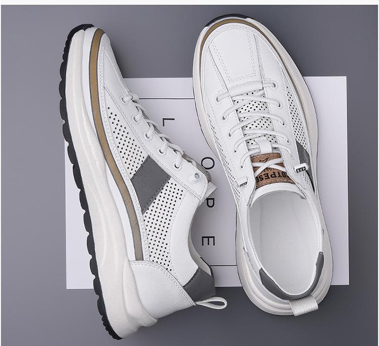 Весенняя новая обувь для мужчин Кожаная повседневная обувь Дышащая микропористая Спортивная обувь для отдыха Молодежные уличные крутые кроссовки