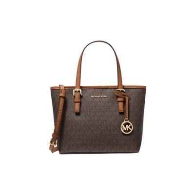 MK Jet Set Монограмма Color Block Логотип Кожаная Сумка-тоут Женские Сумки-тоут Acorn-Brown 35T9GTVT0B-200