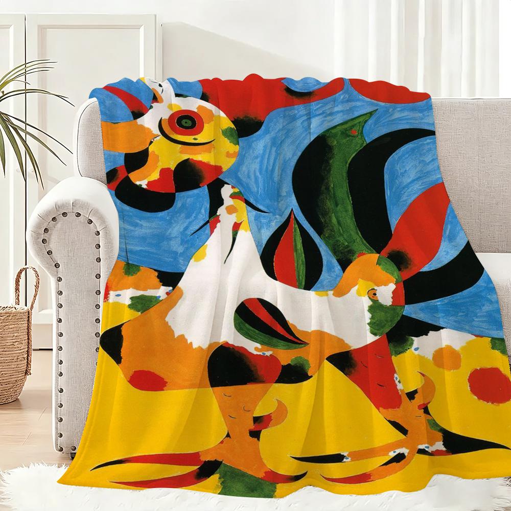 Modern Surrealism Joan Miro Art Throw Lightweight 240g Flannel Blanket Soft Skin-friendly for Summer Cooling