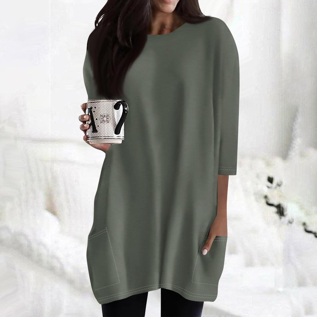34 Повседневные рубашки с рукавами Женская модная туника с принтом и карманами