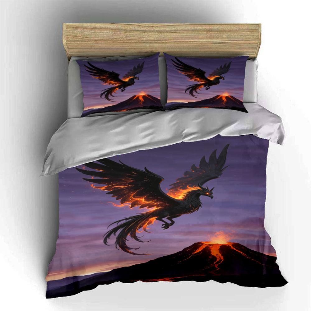 Fiery phoenix above volcano. Bedding sets Duvet cover sets Duvet covers Pillowcases(1 * Duvet Cover 2 * Pillowcases without duvet insert)