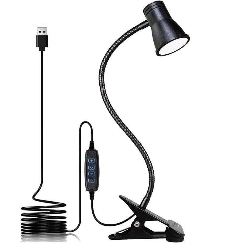 1Pc LEDs Table Desk Lamp Reading Beside Light Clamp Lighting Fixture USB Powered