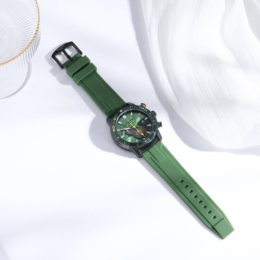 Часы Аналоговый хронограф Кварцевые часы Зеленый уретановый ремень Водонепроницаемые часы с датой Подарочные [BUREI] Мужские Мужские Мужские