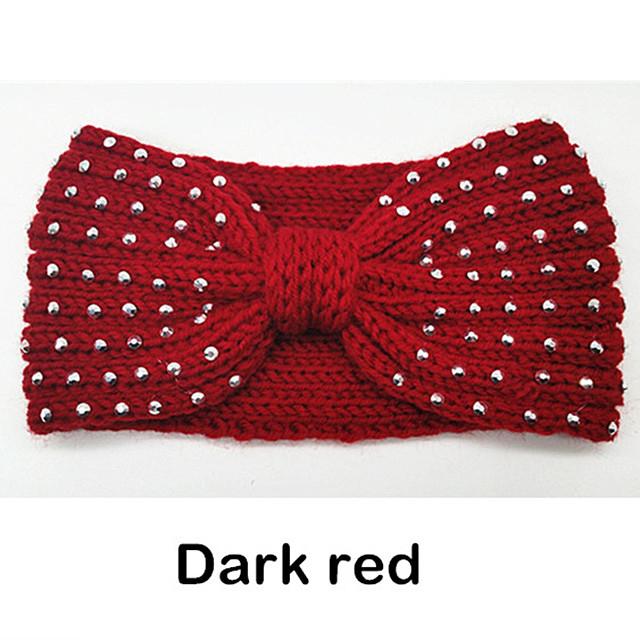 Зимние вязаные повязки на голову для женщин. Теплая повязка на голову крючком со стразами. Шерстяные теплые повязки для волос. Широкий головной убор в виде тюрбана. Модные аксессуары для волос.