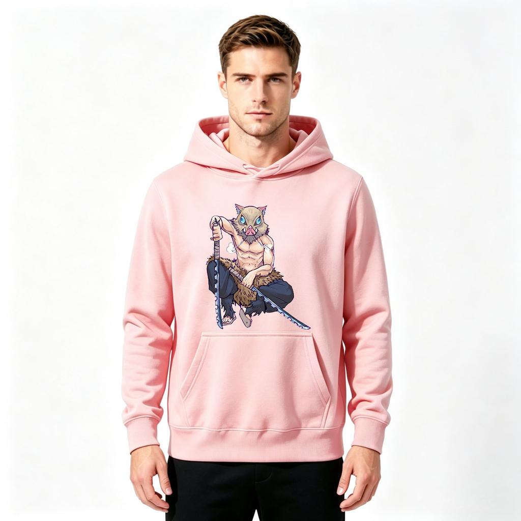 Men's Pullover Hoodie, Anime Boar Mask Samurai Printed Casual Long Sleeve Sweatshirt for Daily Wear