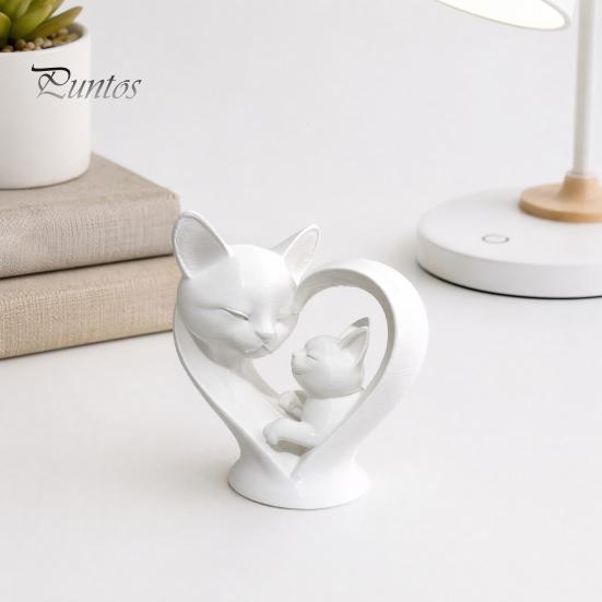 Милая кошка, домашний декор, фигурка матери и ребенка, 3D-печатная скульптура сердца для декора стола, статуэтка с гладкой поверхностью, современное искусство, гостиная, кабинет,