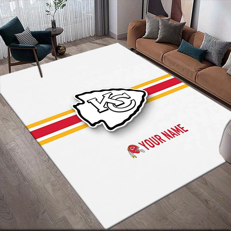 Custom Name Kansas City Chiefs Flannel Pattern Square Carpet,Area Rug,Carpet Rug for Living Room Bedroom Sofa Playroom Decor,Non-slip Floor Mat